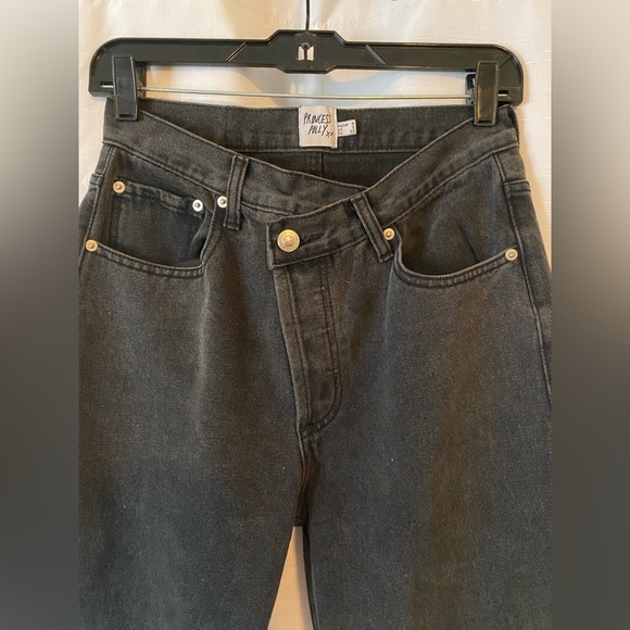 Princess Polly Holly Asymmetric Straight Leg Jean Black Denim - Picture 6 of 10